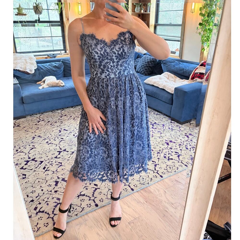 Eliza J blue lace midi dress